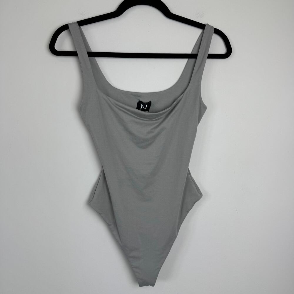 Naked Wardrobe Women's Square Neck Thong Bodysuit Grey Size Medium